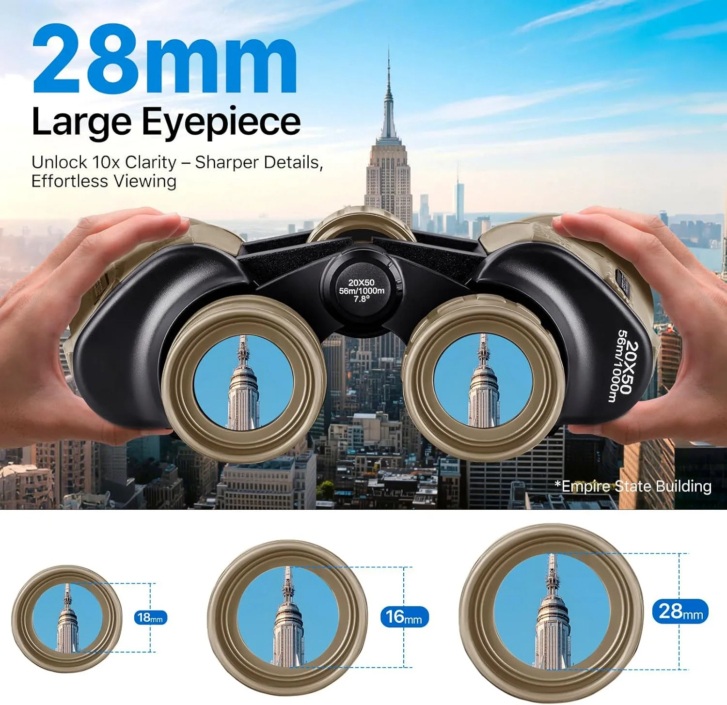20x50 Binoculars for Adults with Smartphone Adapter - High Powered Binoculars for Bird Watching Hunting Hiking Concert Travel Theater with BAK4 Prism FMC Lens, Mud