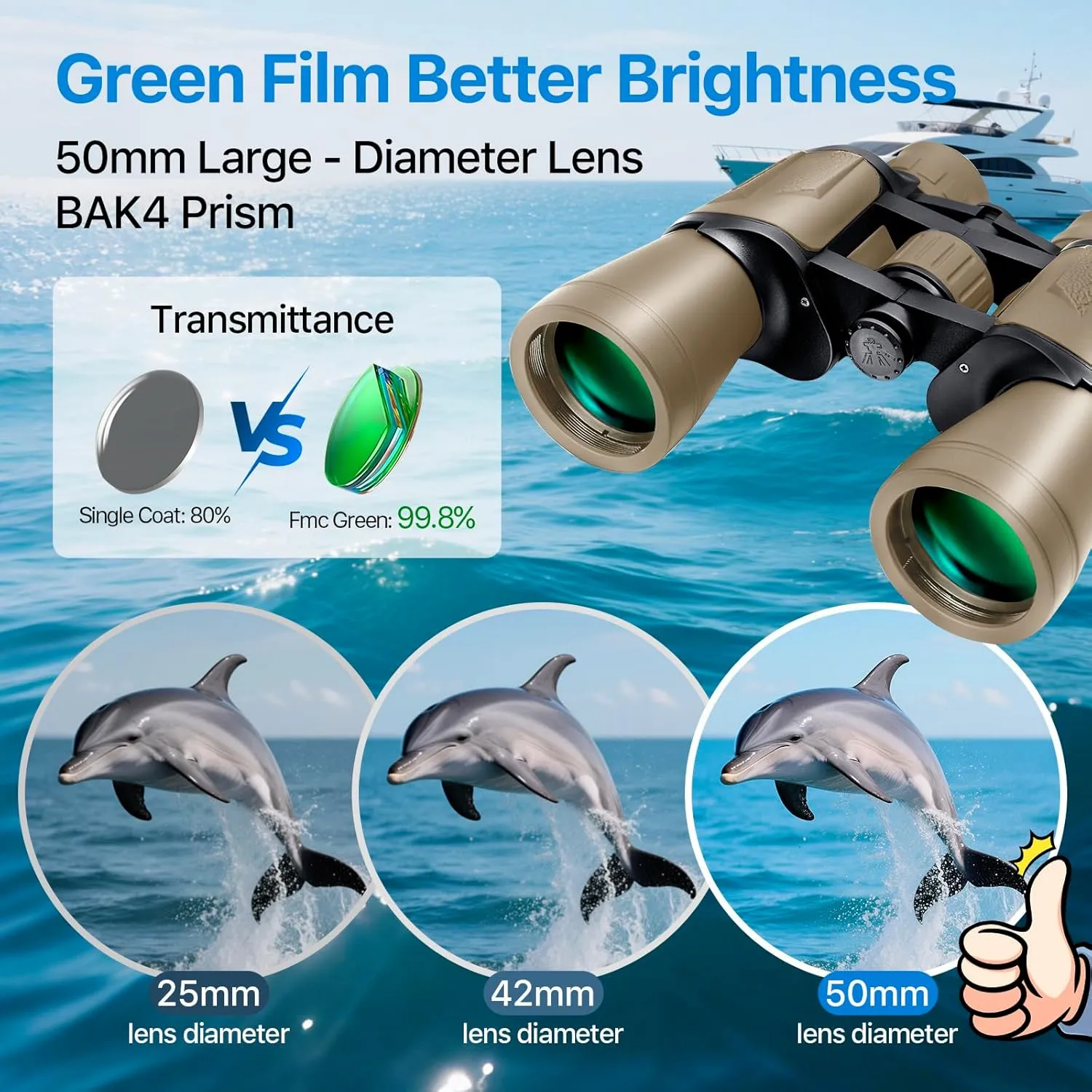 20x50 Binoculars for Adults with Smartphone Adapter - High Powered Binoculars for Bird Watching Hunting Hiking Concert Travel Theater with BAK4 Prism FMC Lens, Mud