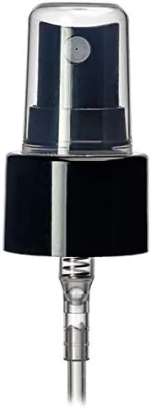 24-410 Smooth Skirt Fine Mist Fingertip Sprayer. With Clear Overcap. 6.875 inch Dip Tube. (BLACK, 20)