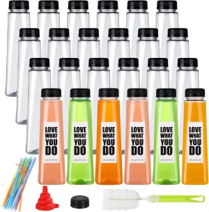 24 Pack 12oz Empty PET Plastic Juice Bottles with Leak-Proof Caps Lids, Reusable Clear Water Bottle Food Grade Bulk Beverage Containers for Juicing Smoothie Milk and Homemade Beverages