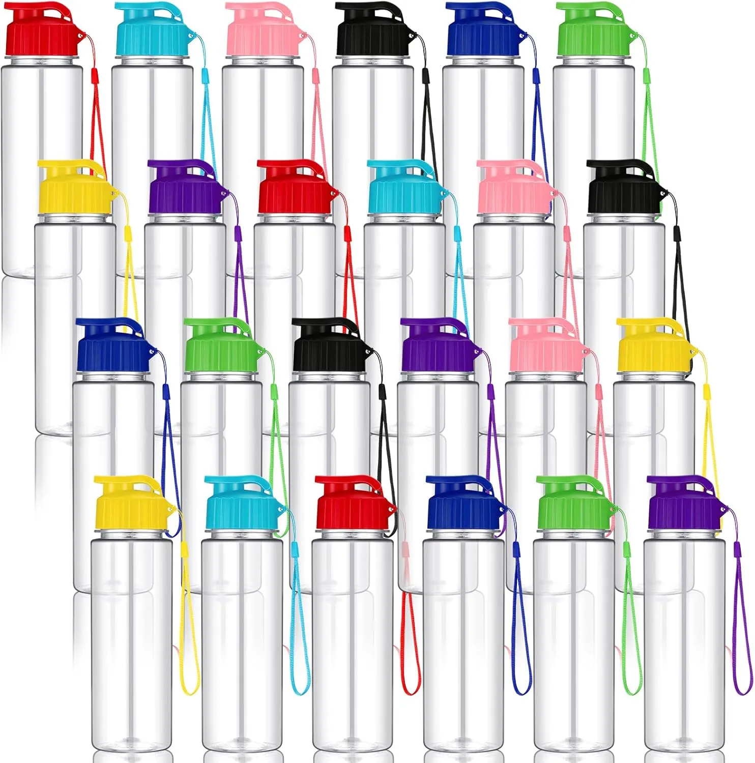 24 Pcs Plastic Water Bottles for Kids Bulk 17 oz Reusable Leak Proof Flip Top Sports Water Bottles with Handle Strap for Summer School Gym Travel End of Year Gift