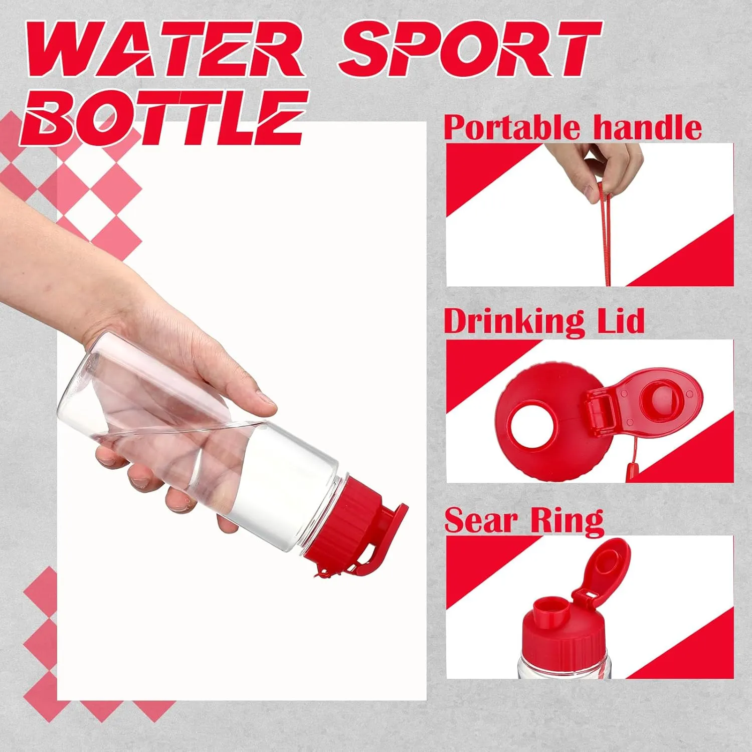 24 Pcs Plastic Water Bottles for Kids Bulk 17 oz Reusable Leak Proof Flip Top Sports Water Bottles with Handle Strap for Summer School Gym Travel End of Year Gift
