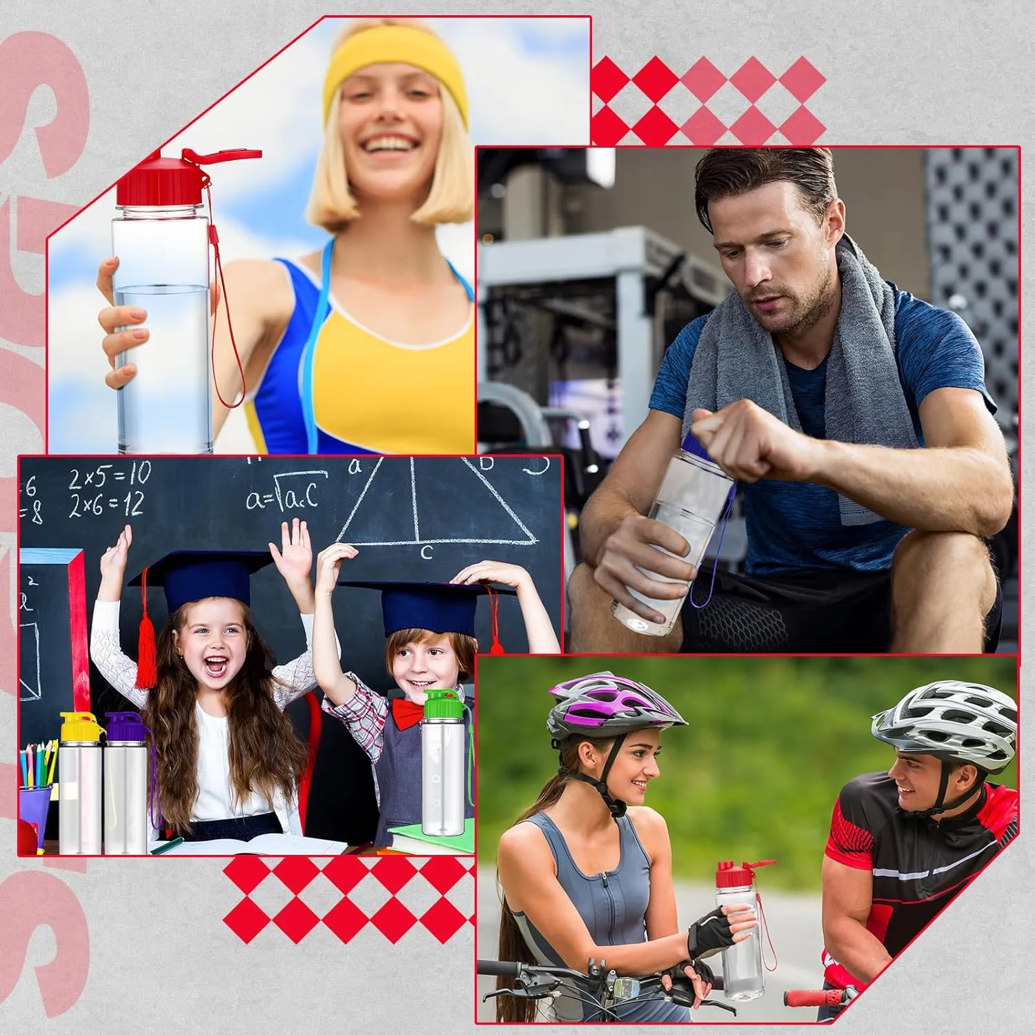 24 Pcs Plastic Water Bottles for Kids Bulk 17 oz Reusable Leak Proof Flip Top Sports Water Bottles with Handle Strap for Summer School Gym Travel End of Year Gift