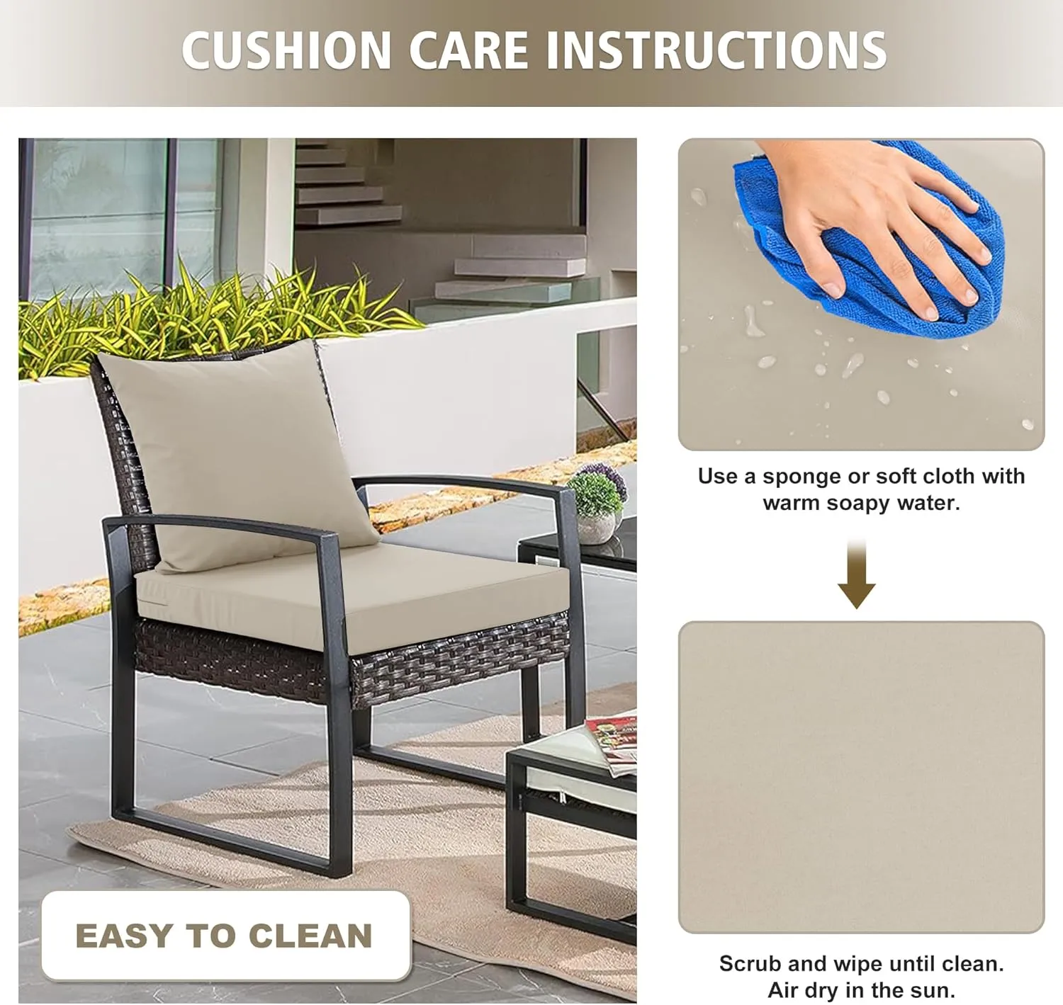 24x24 Inch Outdoor Cushions for Patio Furniture, Waterproof Outdoor Chair Cushions w/Fade-Resistant, Removable & Machine-Washable Covers, Deep Seat Sofa/Couch Pad Replacement – Set of 4, Cream