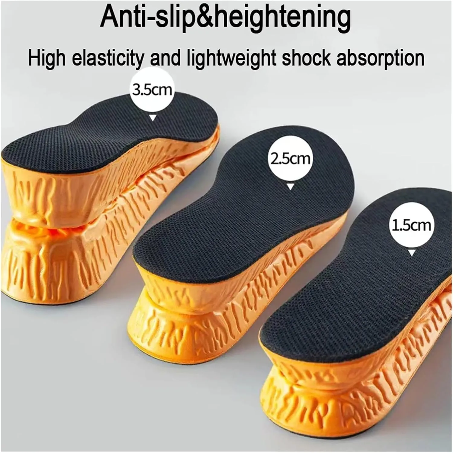 2.5cm Invisible Height Increase Sport Insoles Orange EVA Memory Foam Shoes Sole Pad Breathable Comfortable(43-44)