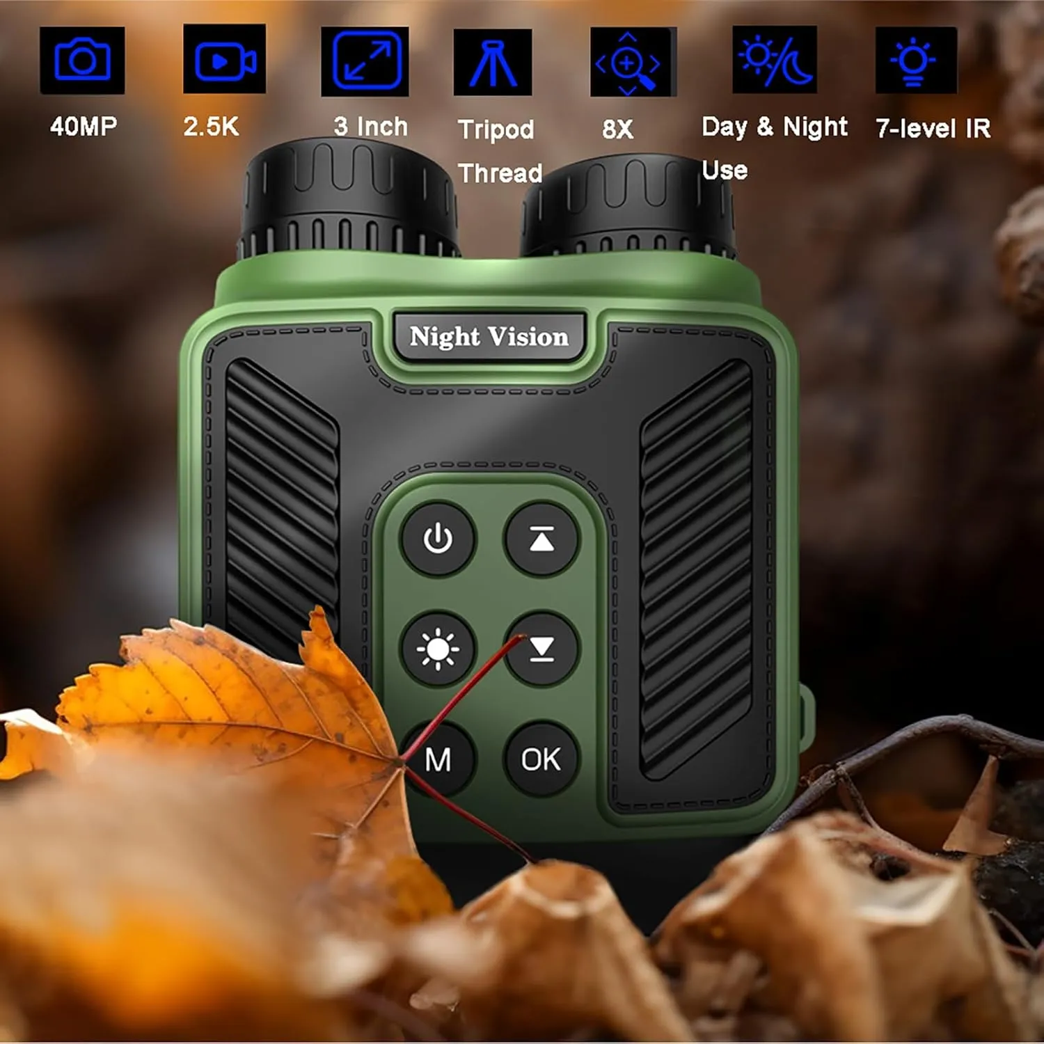 2.5K Night Vision Binoculars for Adults,3" Infrared Night Vision Goggles,with Backlit Silicone Buttons 8X Digital Zoom 7-Level Infrared,Can Be Used During The Day and at Night,Green