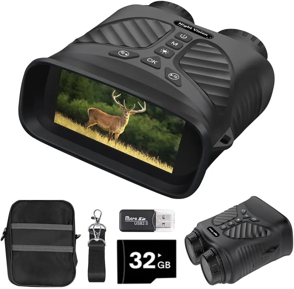 2.5K Night Vision Goggles, Night Vision Binoculars with 3'' HD Screen, 8X Digital Zoom, 32GB Card, Binoculars Night Vision That Can Take Photos and Videos for Camping Farm & Security