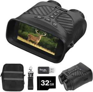2.5K Night Vision Goggles, Night Vision Binoculars with 3'' HD Screen, 8X Digital Zoom, 32GB Card, Binoculars Night Vision That Can Take Photos and Videos for Camping Farm & Security