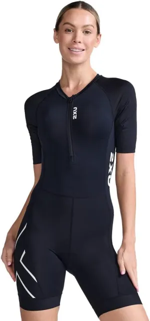 2XU Women's Core Sleeved Tri Suit (US, Alpha, Large, Regular, Regular, Standard, Black/White)