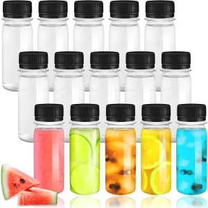 30 Pcs 2 Oz Mini Plastic Bottles for Liquids,Ginger Shot Bottle with Caps,Reusable Clear Juice Bottles for Liquids,Juice,DIY,Party,Wedding,Travel(Black Cap),with Funnel