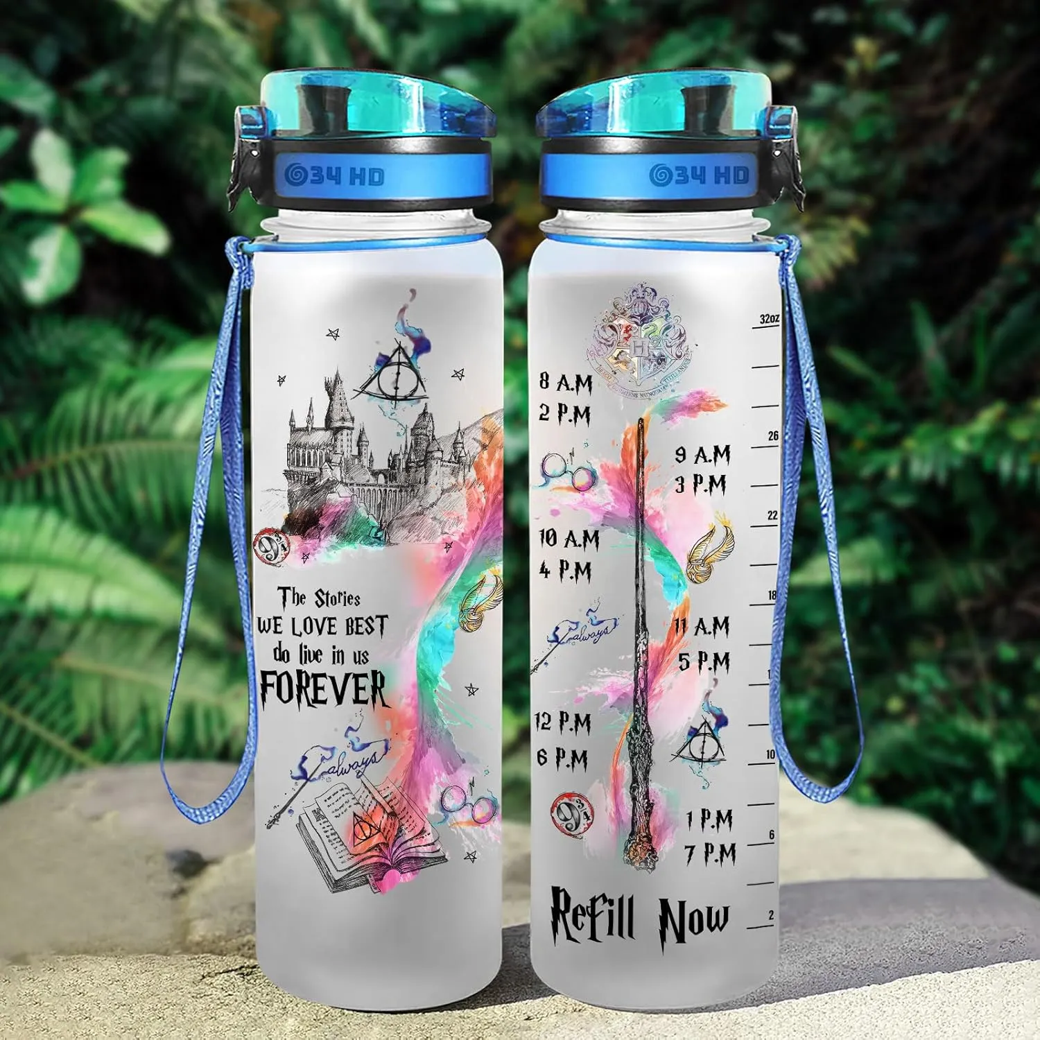 34HD Birthday Gifts for Women, Magic Movie Water Bottle 32 oz with Time Marker, Literature Character Motivational Bottle, Funny Gifts for Movie Lovers