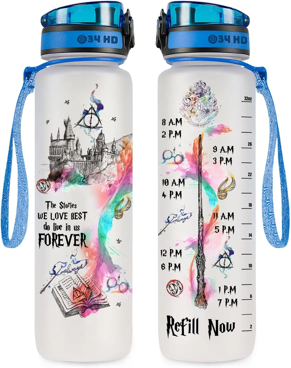 34HD Birthday Gifts for Women, Magic Movie Water Bottle 32 oz with Time Marker, Literature Character Motivational Bottle, Funny Gifts for Movie Lovers