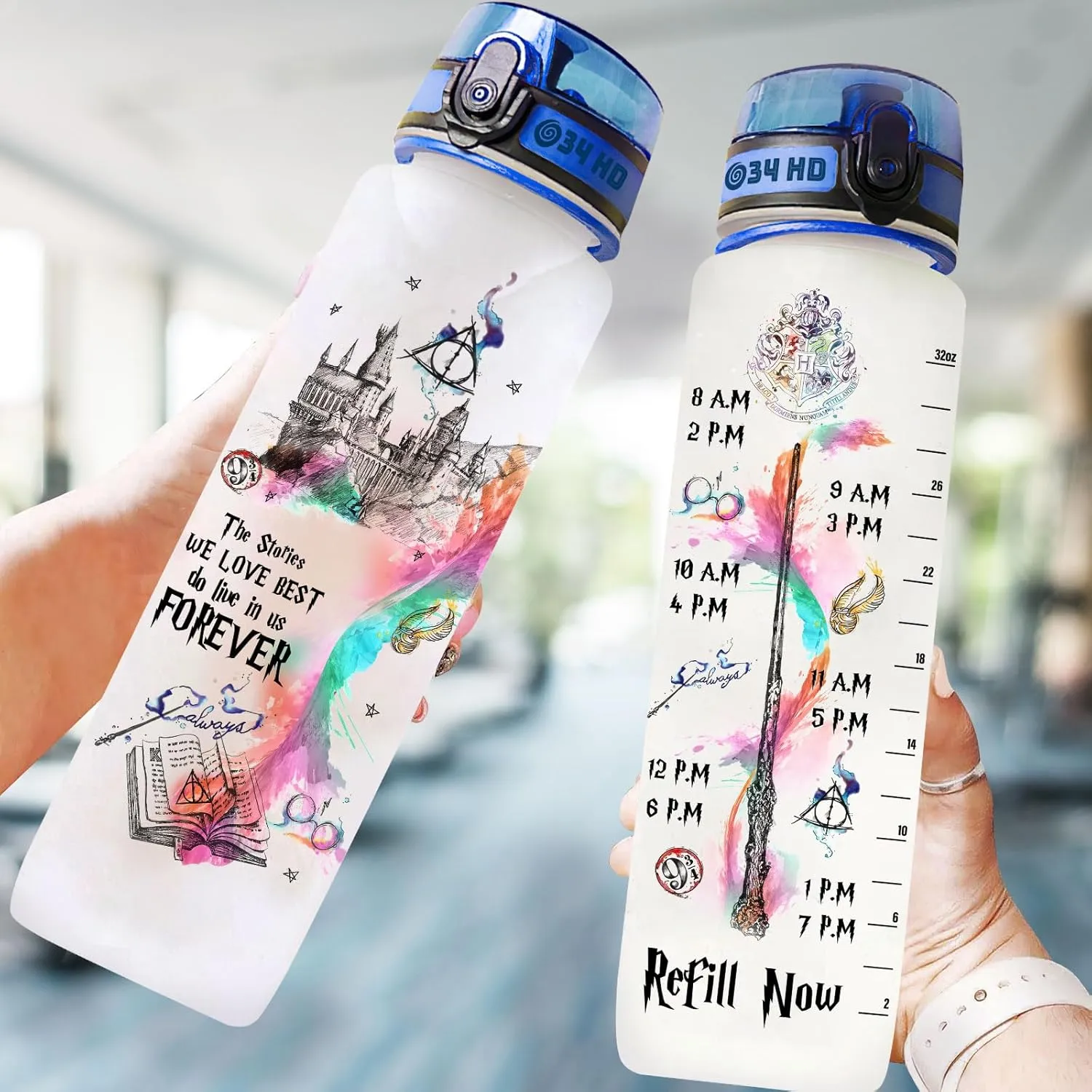 34HD Birthday Gifts for Women, Magic Movie Water Bottle 32 oz with Time Marker, Literature Character Motivational Bottle, Funny Gifts for Movie Lovers