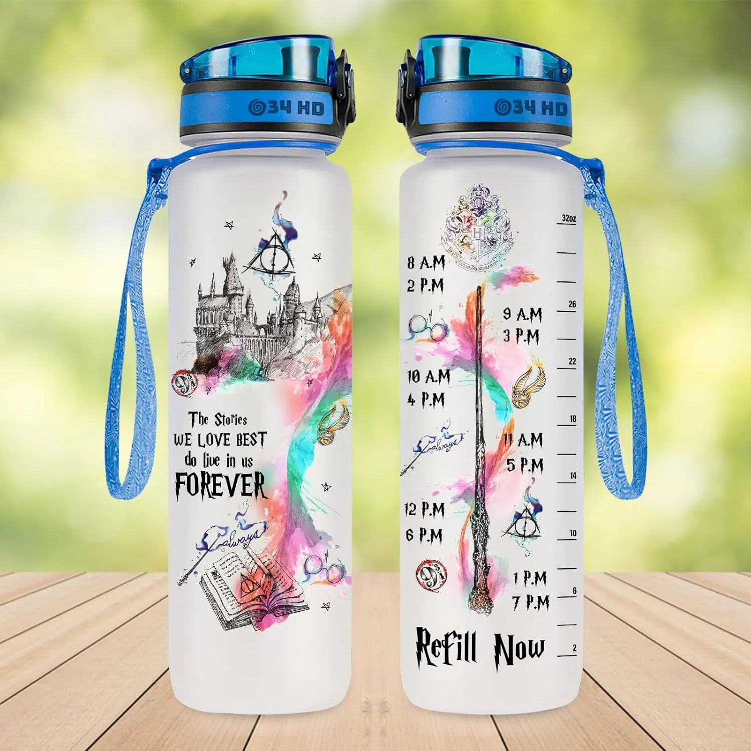 34HD Birthday Gifts for Women, Magic Movie Water Bottle 32 oz with Time Marker, Literature Character Motivational Bottle, Funny Gifts for Movie Lovers