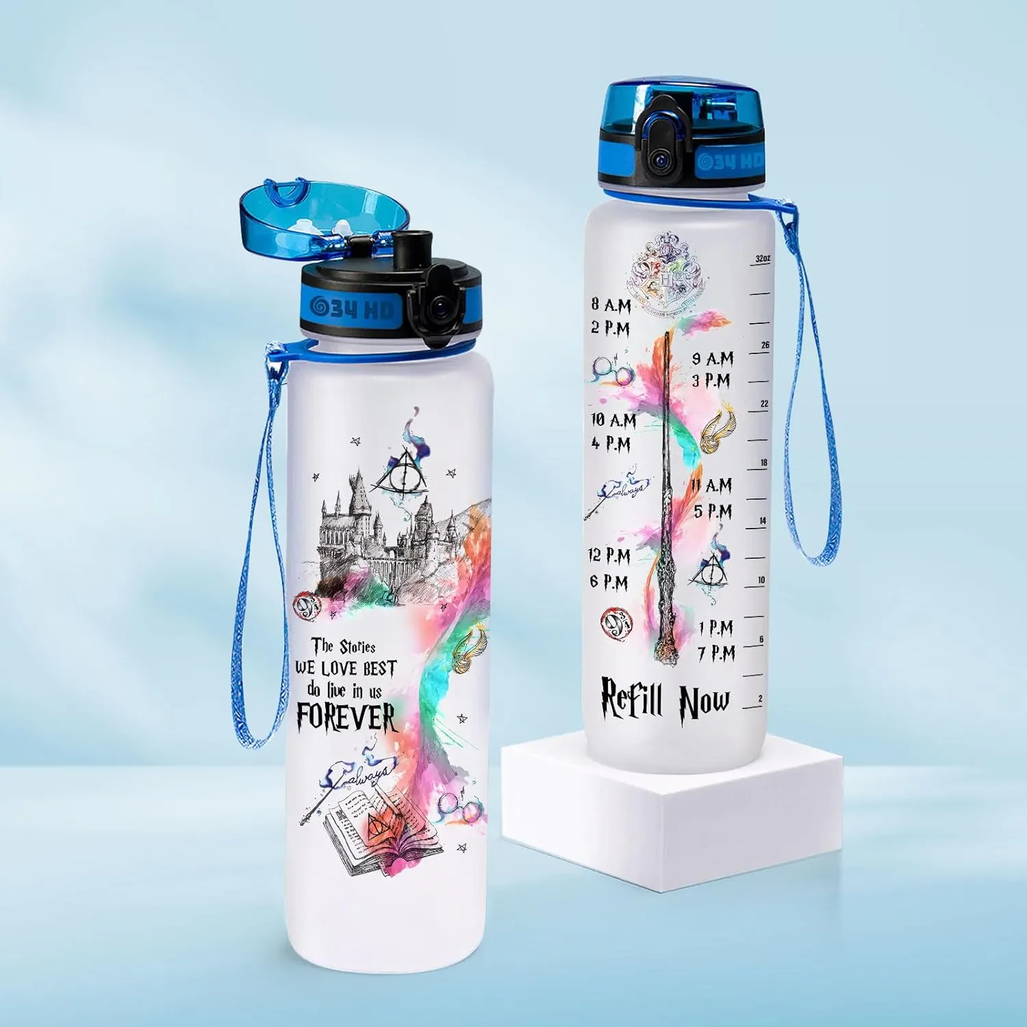34HD Birthday Gifts for Women, Magic Movie Water Bottle 32 oz with Time Marker, Literature Character Motivational Bottle, Funny Gifts for Movie Lovers