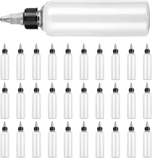 36 Pack Clear Dispensing Bottles, 4oz Round Plastic Squeeze Bottle with Twist Top Caps,Food Grade Household for Oils, Liquids, Inks, Crafts, Kitchen
