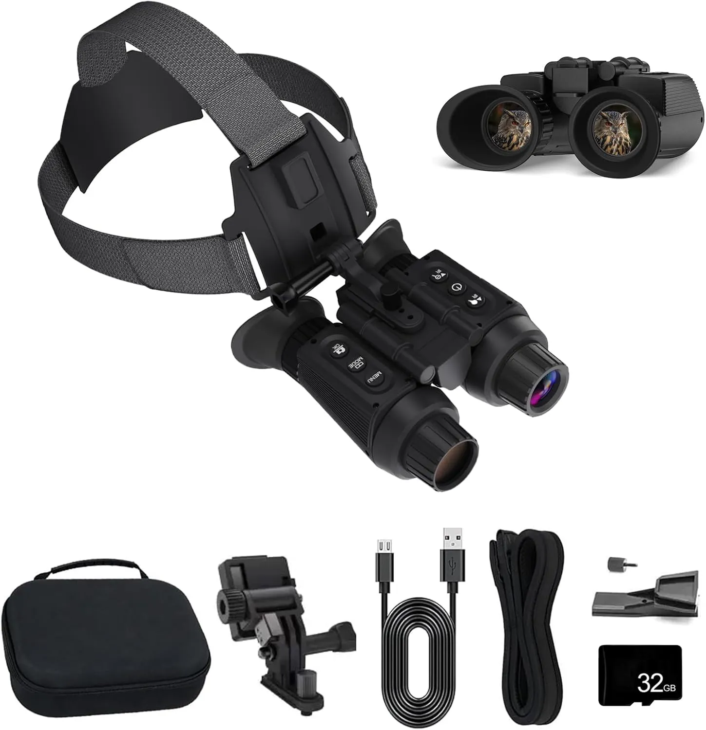 3D Night Vision Goggles, Head Mounted 4K Night Vision Binoculars for Adults, 8X Digital Zoom 7-Level Infrared with 32GB TF Card to Save Photo and Video, Black