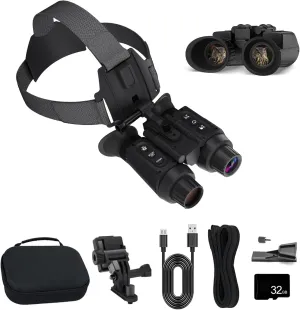 3D Night Vision Goggles, Head Mounted 4K Night Vision Binoculars for Adults, 8X Digital Zoom 7-Level Infrared with 32GB TF Card to Save Photo and Video, Black