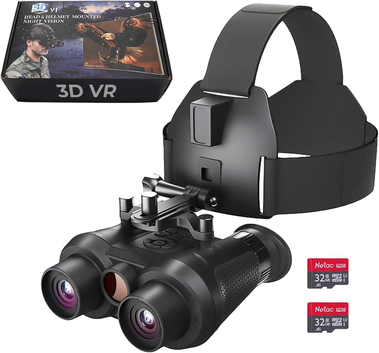 3D VR Night Vision Goggles Head Mounted - 4K HD IR Binoculars - 6X Digital Zoom & 4 Color Modes, Rechargeable Binoculars with Camera Built in, 32GB Card to Save Photos and Videos