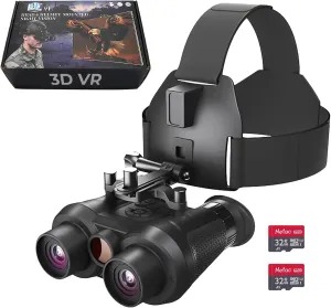 3D VR Night Vision Goggles Head Mounted - 4K HD IR Binoculars - 6X Digital Zoom & 4 Color Modes, Rechargeable Binoculars with Camera Built in, 32GB Card to Save Photos and Videos
