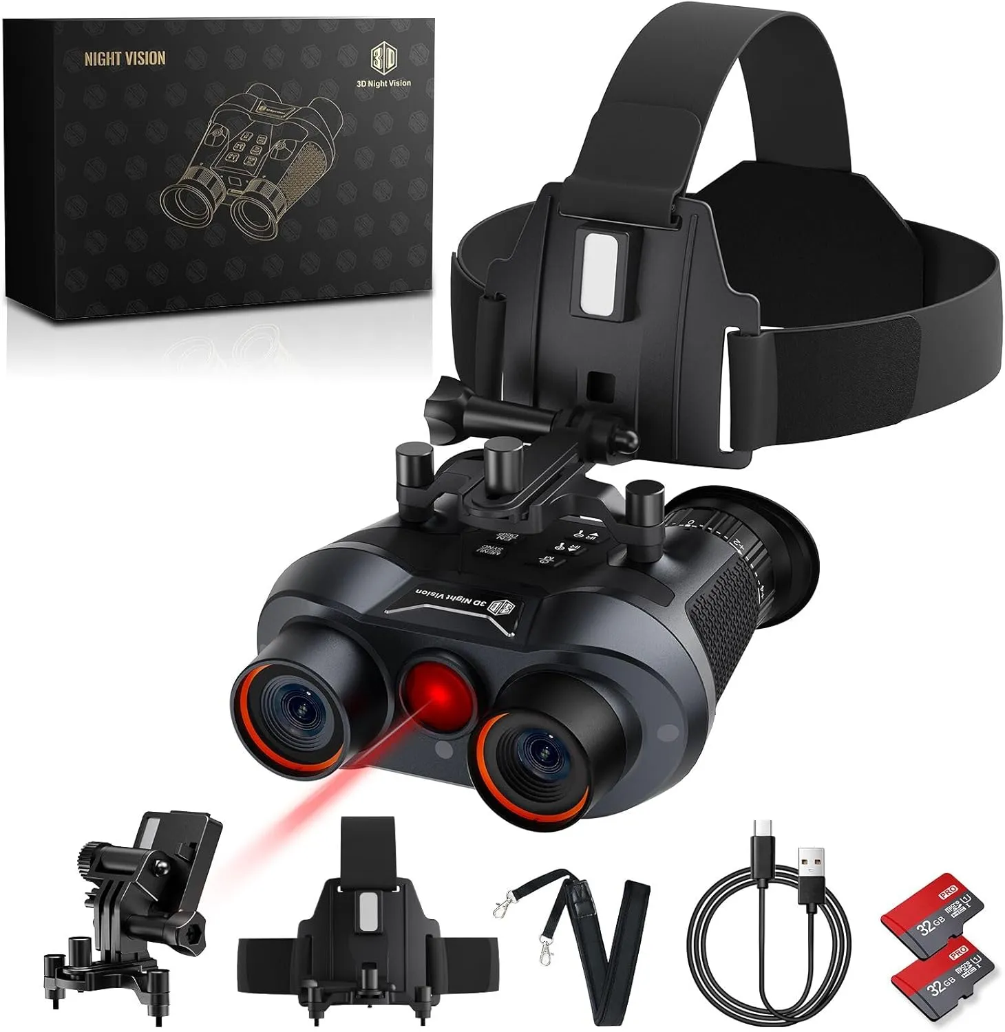 3D VR Night Vision Goggles - Rechargeable Head-Mounted Binoculars with 8K UHD & 4K Video, 3D Synthesis,2300ft IR Night Vision,36MP Photos,6X Zoom,Includes 64GB TF Card for Hunting Surveillance