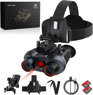 3D VR Night Vision Goggles - Rechargeable Head-Mounted Binoculars with 8K UHD & 4K Video, 3D Synthesis,2300ft IR Night Vision,36MP Photos,6X Zoom,Includes 64GB TF Card for Hunting Surveillance