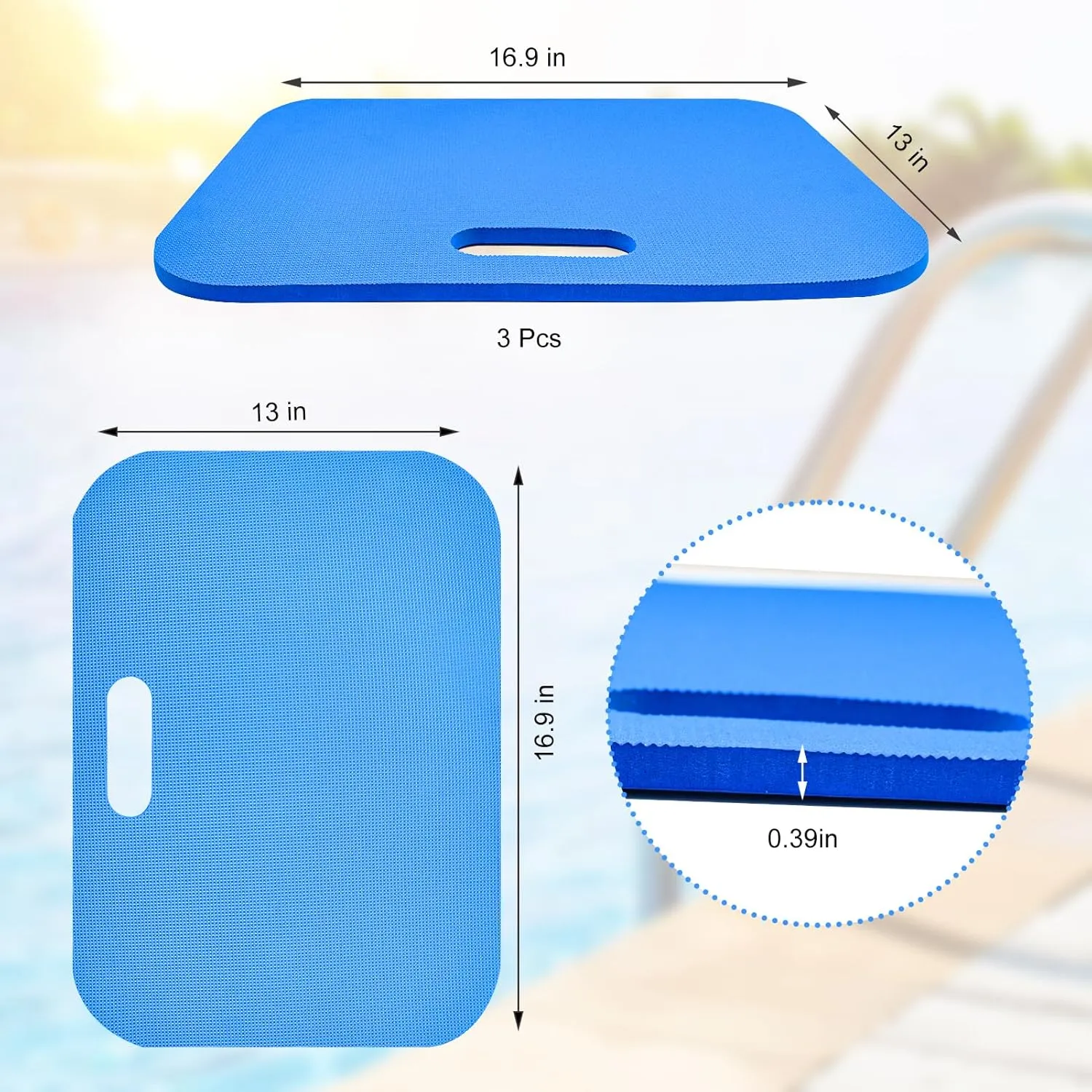 3PCS Pool Seats for Edge of Pool, 17x13 in Poolside Seating Mat Soft Foam Pool Cushion Pad Multifunction Poolside Chair Pool Side Accessories for Pool Owner, Adults Kids Lounging