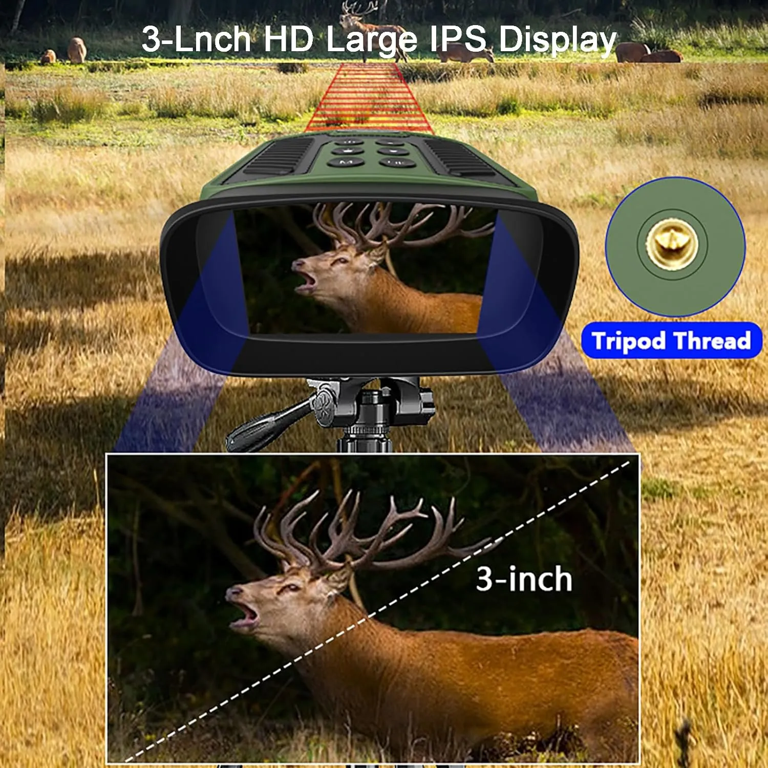 3" Night Vision Binoculars,984FT Night Vision Goggles for Adults,10X Optical Zoom 8X Digital Zoom,with Photo Mode Video Mode Playback Mode,for Camping,Green