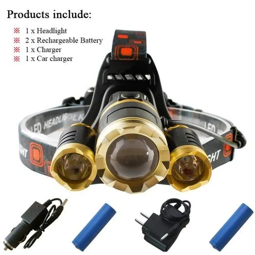 3T6 usb rechargeable zoom led headlamp cree xml t6 head lamp waterproof lights headlight 18650battery head flashlight head torch