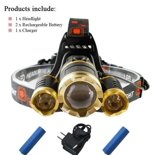 3T6 usb rechargeable zoom led headlamp cree xml t6 head lamp waterproof lights headlight 18650battery head flashlight head torch