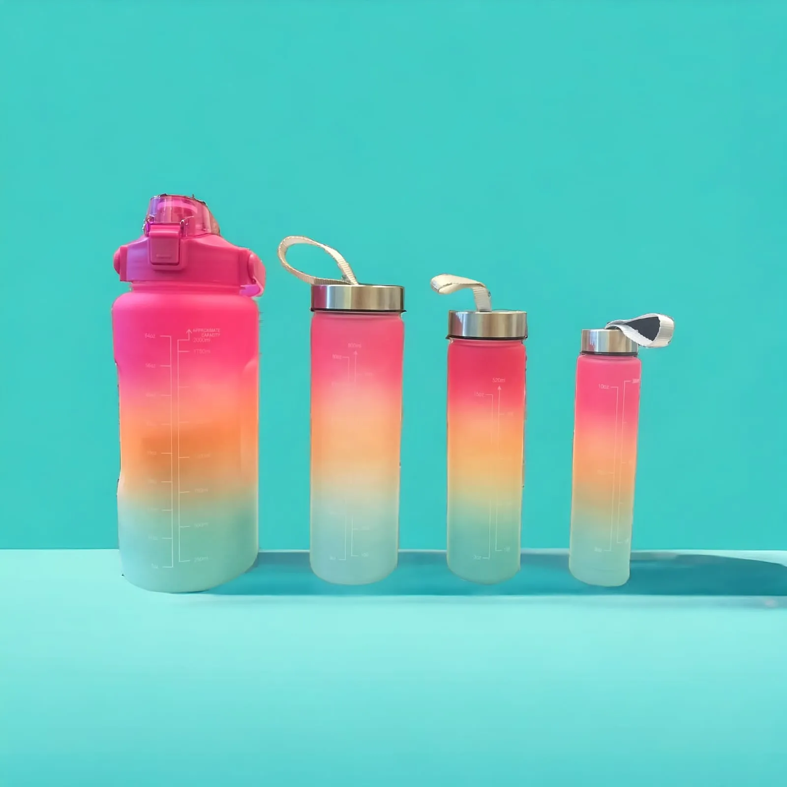 4 in 1 Water Bottle Set (2l, 900ml, 520ml & 300ml).