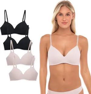 4 Pack Wirefree Bra - Women's Flexible Soft Foam Wireless No Wire Soft Pad T Shirt Bra Value Pack