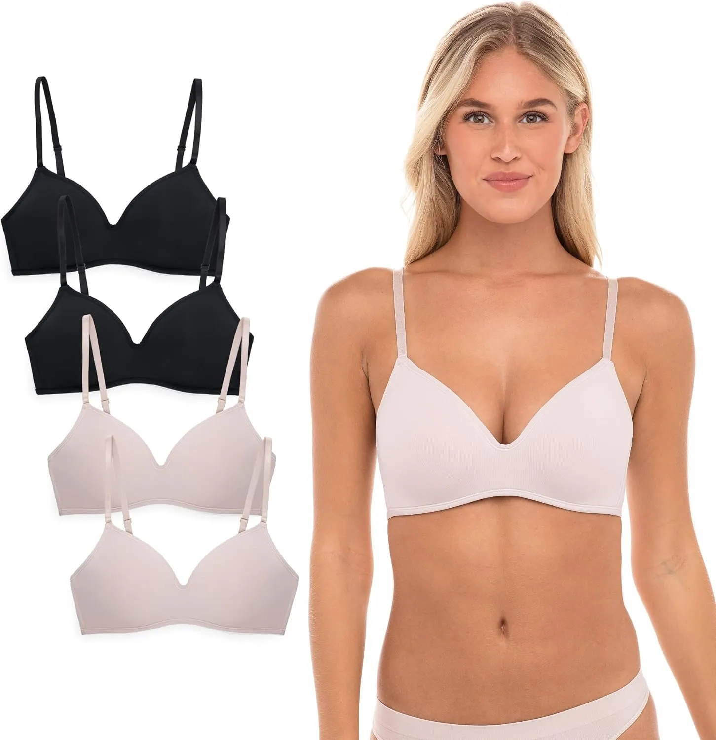 4 Pack Wirefree Bra - Women's Flexible Soft Foam Wireless No Wire Soft Pad T Shirt Bra Value Pack