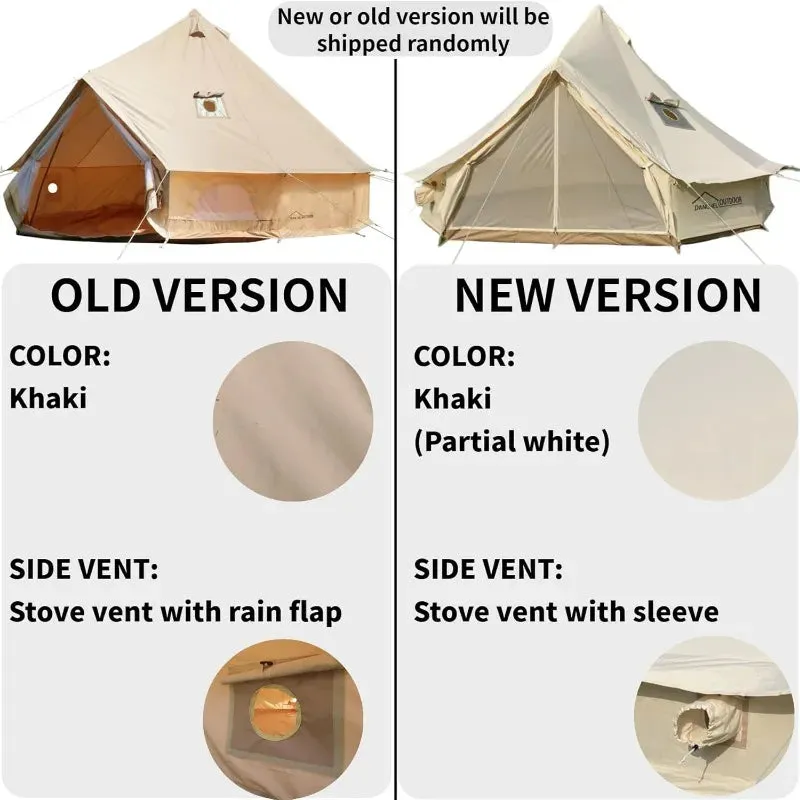 4 Season Canvas Bell Tent with 2 Stove Jacks, Yurt Tent for All Year Living for 4 People