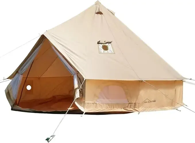 4 Season Canvas Bell Tent with 2 Stove Jacks, Yurt Tent for All Year Living for 4 People