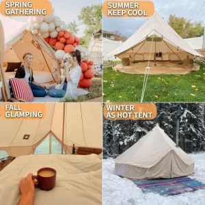 4 Season Canvas Bell Tent with 2 Stove Jacks, Yurt Tent for All Year Living for 4 People