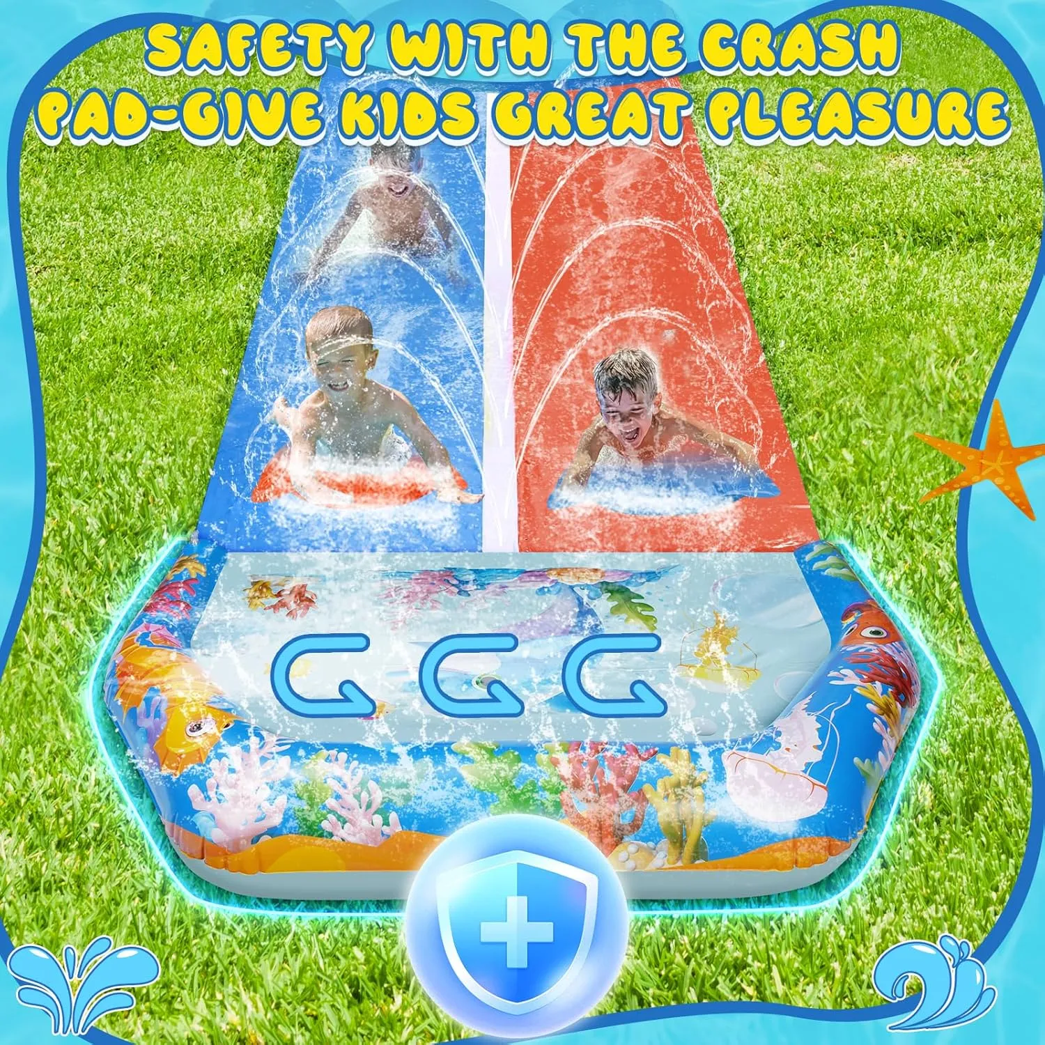 40FT Slip Double Water Slides with 2 Bodyboards, Extra Long Lawn Water Slides for Kids Adults Heavy Duty, Giant Outdoor Water Slip Toys with Crash Pad for Backyard Summer Party
