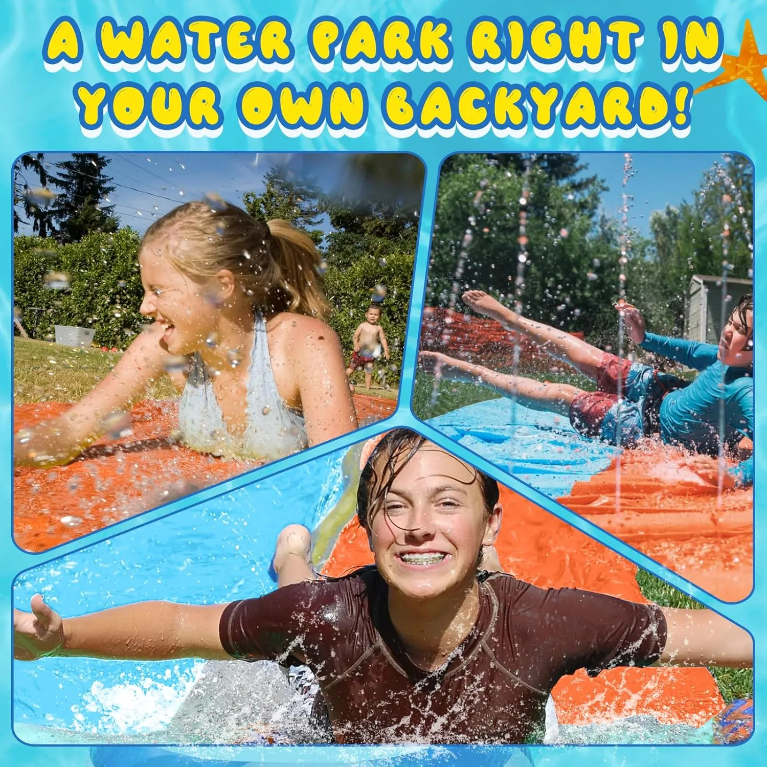 40FT Slip Double Water Slides with 2 Bodyboards, Extra Long Lawn Water Slides for Kids Adults Heavy Duty, Giant Outdoor Water Slip Toys with Crash Pad for Backyard Summer Party