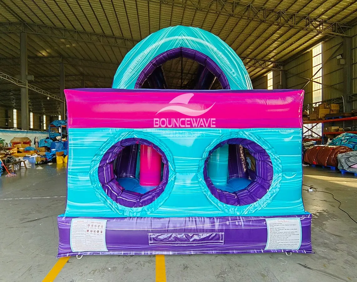 46ft Purple Palace Teal Hybrid Inflatable Obstacle Course
