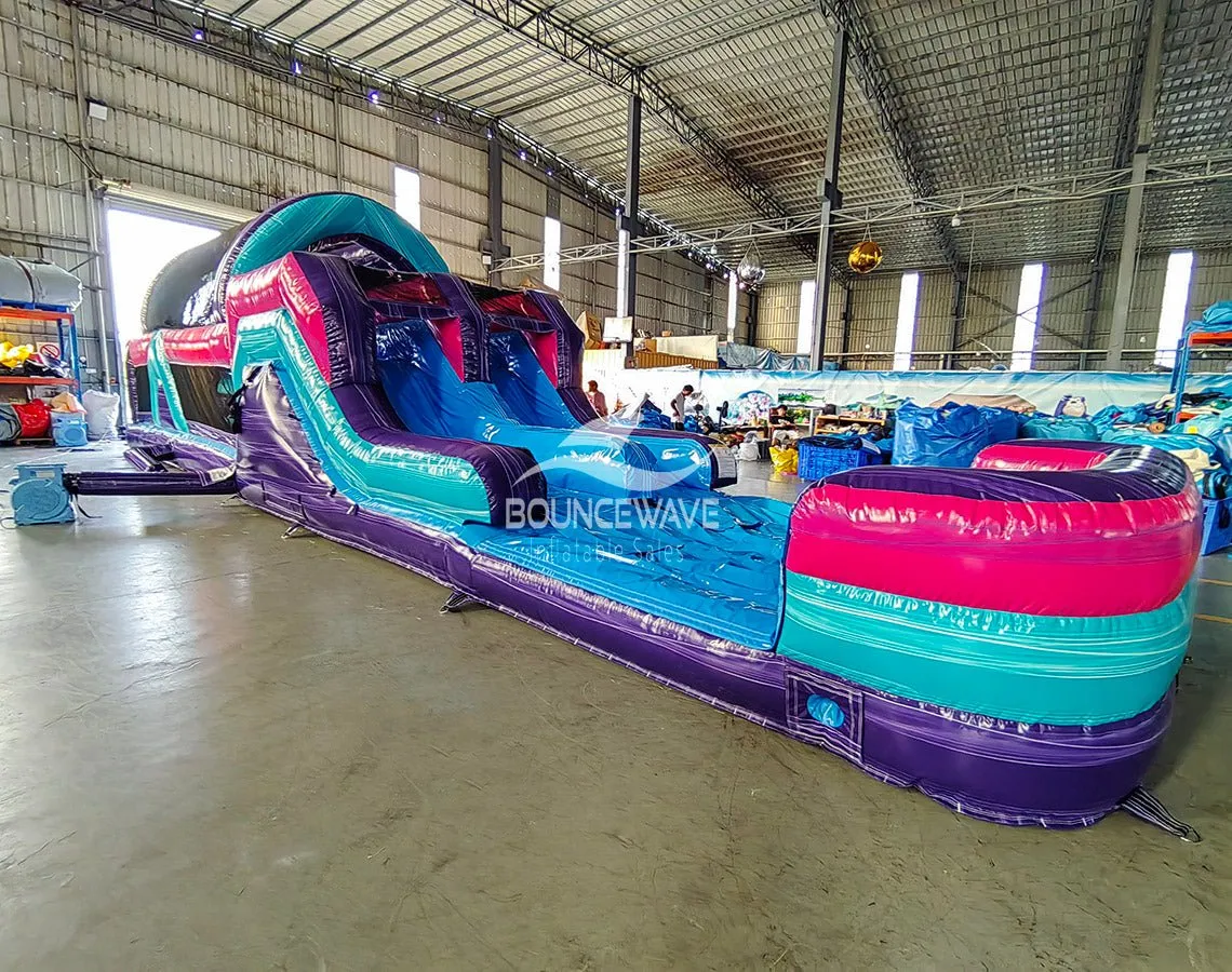 46ft Purple Palace Teal Hybrid Inflatable Obstacle Course