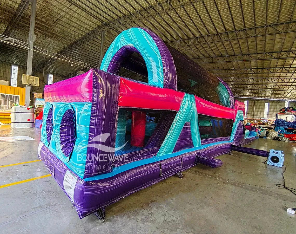 46ft Purple Palace Teal Hybrid Inflatable Obstacle Course