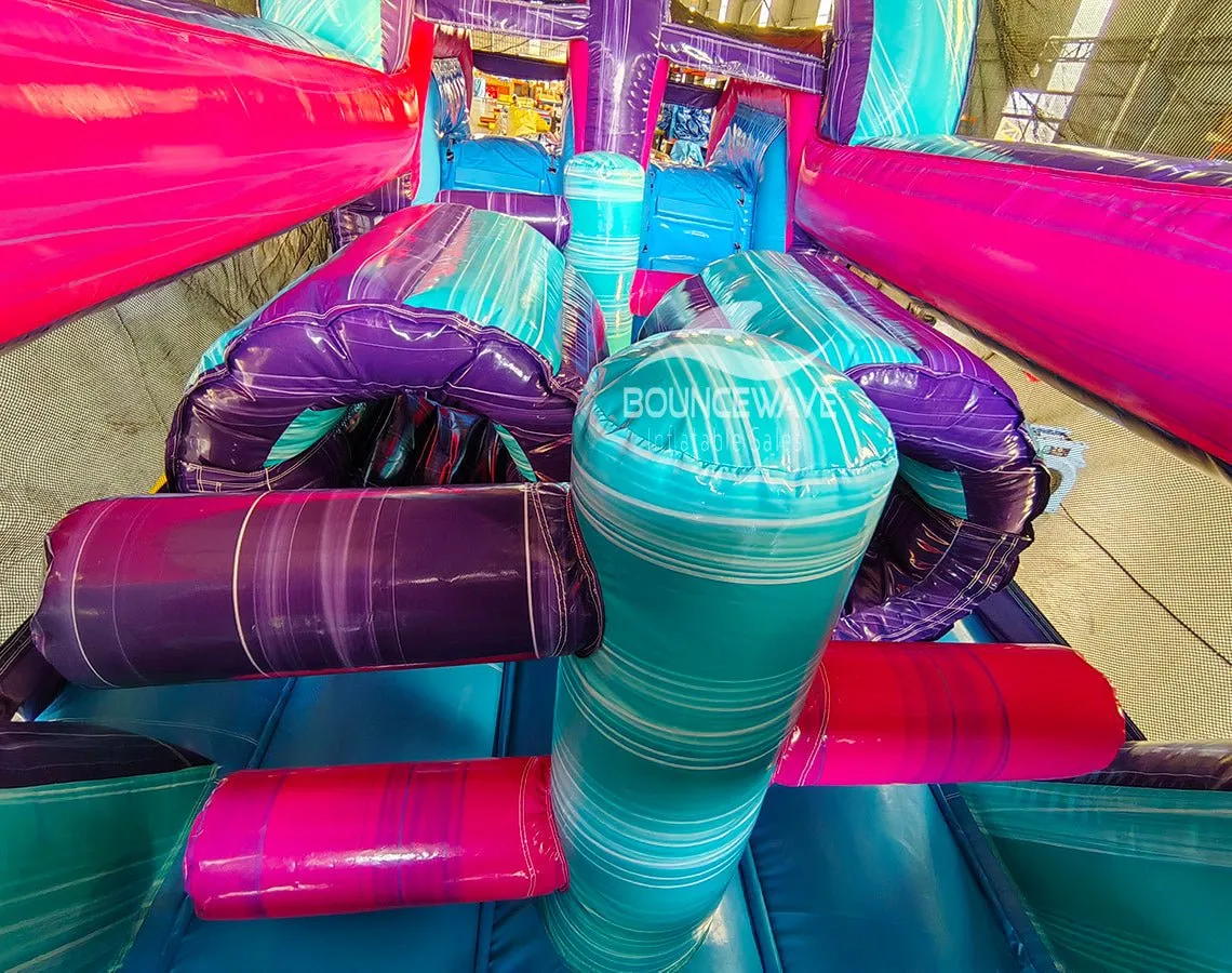 46ft Purple Palace Teal Hybrid Inflatable Obstacle Course