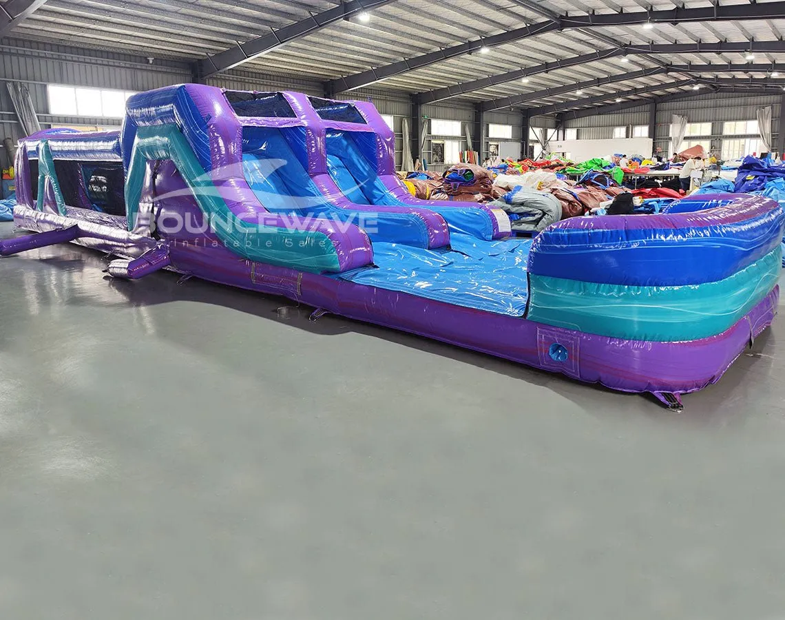46ft Purple Plunge Teal "Flash" Hybrid Inflatable Obstacle Course