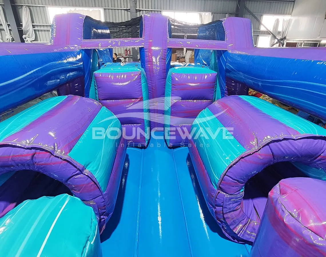 46ft Purple Plunge Teal "Flash" Hybrid Inflatable Obstacle Course