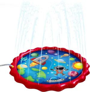 48" Sprinkler Mat – Premium Splash Pad – Outdoor Toddler Toys - Water Hose Games for Kids Ages 3 and Up – Splash Pad for Kids Extra Large - Fun Backyard Fountain Play Mat (Rocket Ship)