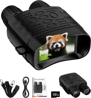 4K HD Night Vision Binoculars: Long-Lasting 5000mAh Battery, 32GB Card to Capture Photos/Videos, View on 3'' HD Screen - Essential for Night Camping & Security, Obsidian Black