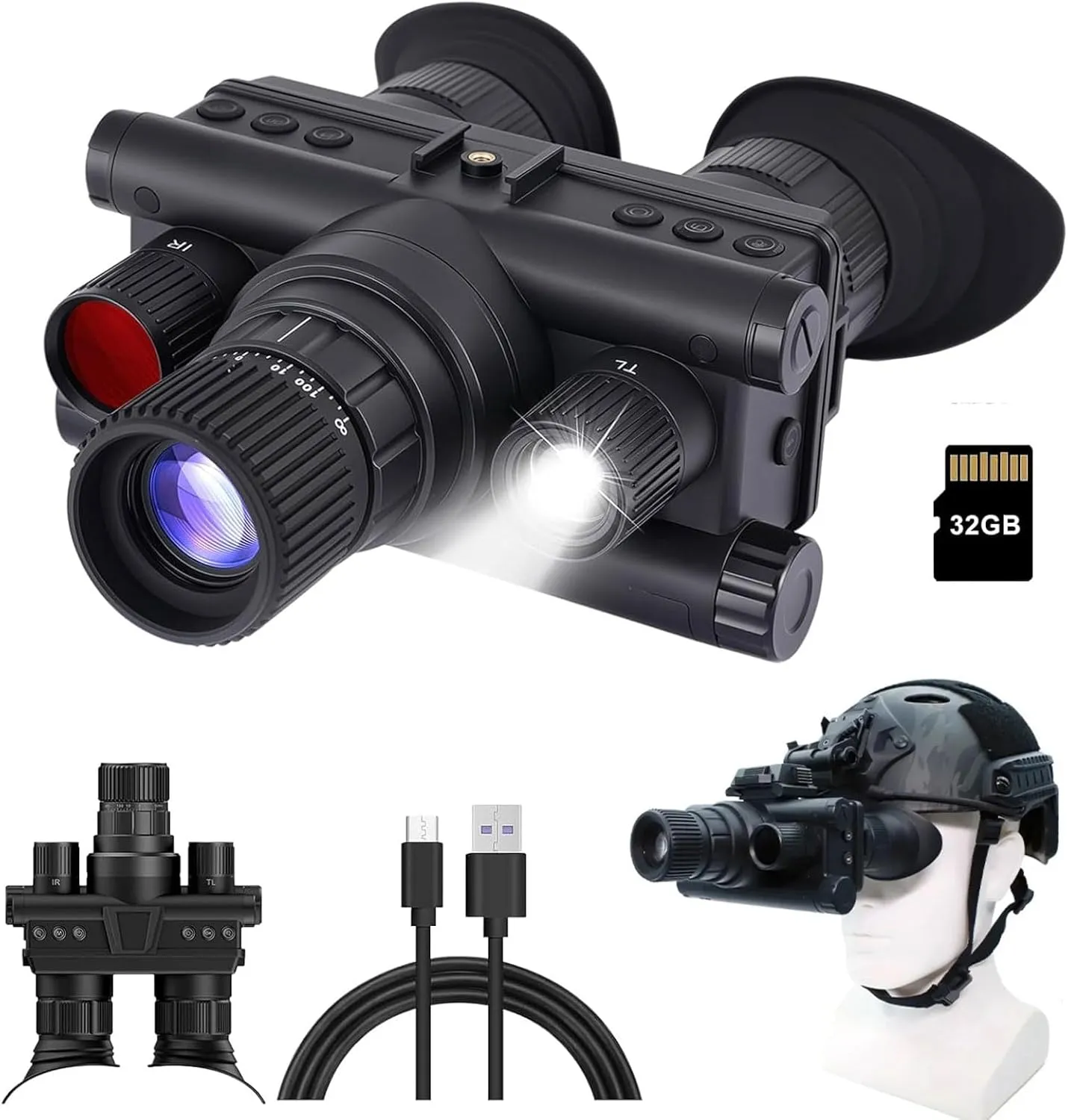 4K Helmet Night Vision Goggles, Digital Night Vision Binoculars for Adults, Infrared NVG Goggles Tactical Gear, 8X Magnification, 32GB Card for Photo & Video