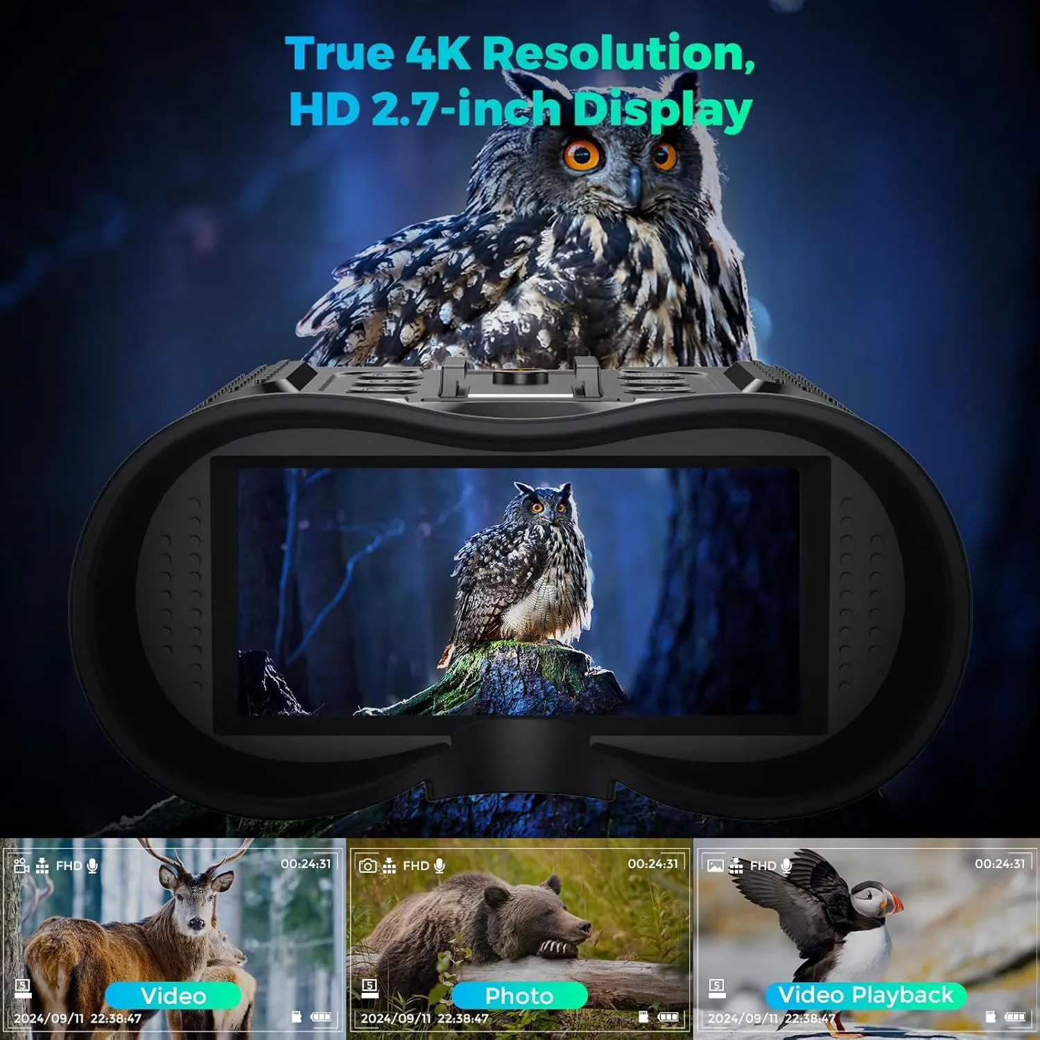 4K Night Vision Binoculars for Adults,1312FT Night Vision Goggles for Helmet,8X Digital Zoom,7-Level Infrared Adjustment for Camping