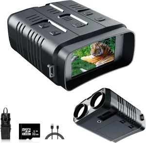 4K Night Vision Binoculars for Adults,Night Vision Goggles IP54 Waterproof 10X Digital Zoom Infrared Binoculars with 3'' Large Screen 32GB Memory Card for Storage&Rechargeable Lithium Battery