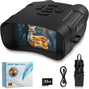 4K Night Vision Binoculars,10X Digital Zoom Night Vision Goggles,Rechargeable Battery with Type-C Cable,can Save Photo and Video with 32GB Memory Card
